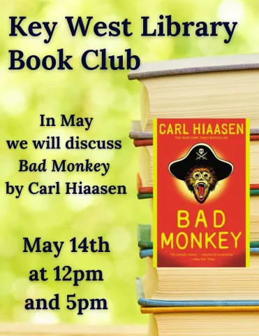 Book Club at the Key West Library on May 14 at 12 pm and 5pm.