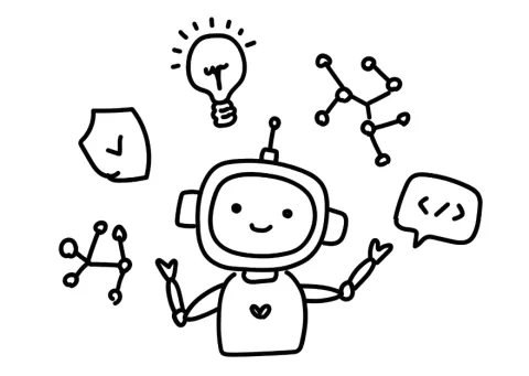 Robot juggling science symbols