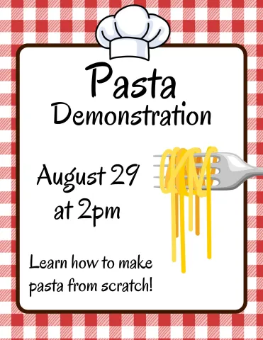 Pasta demonstration at the Key West Library on August 29 at 2pm.