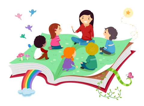 Clipart of storyteller and children