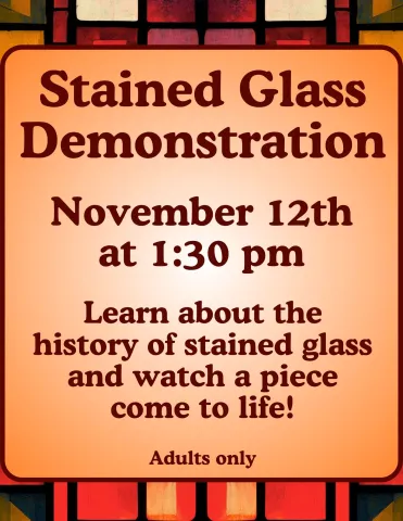 Stained glass demonstation on November 12 at 1:30pm at the Key West Library. Adults only.