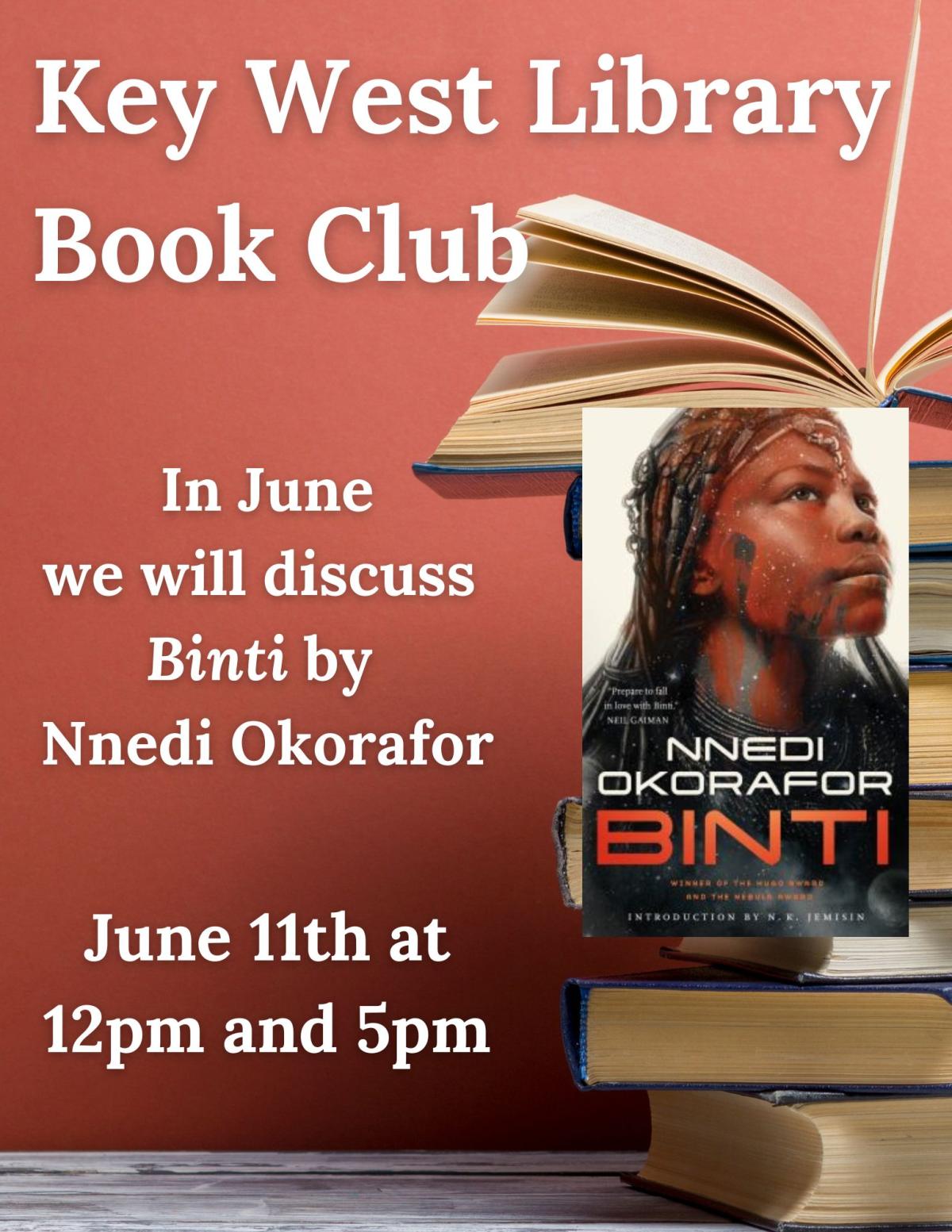 Book Club at the Key West Library on June 11th at 12pm and 5pm